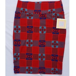 LulaRoe Red Printed  Cassie Skirt NWT